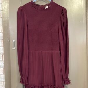 She + Sky Wine Long Sleeve Dress